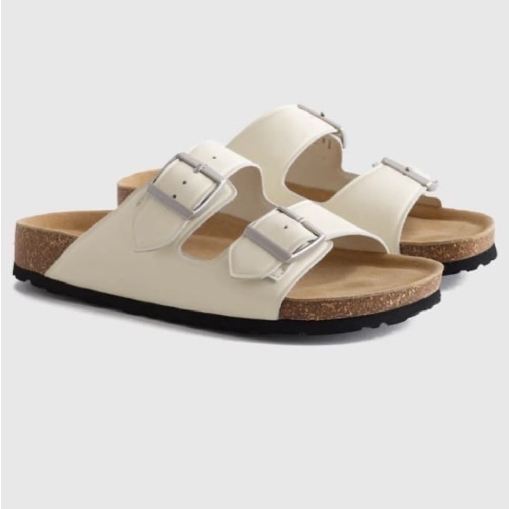 Quince Cream Sandals with Cork Footbed